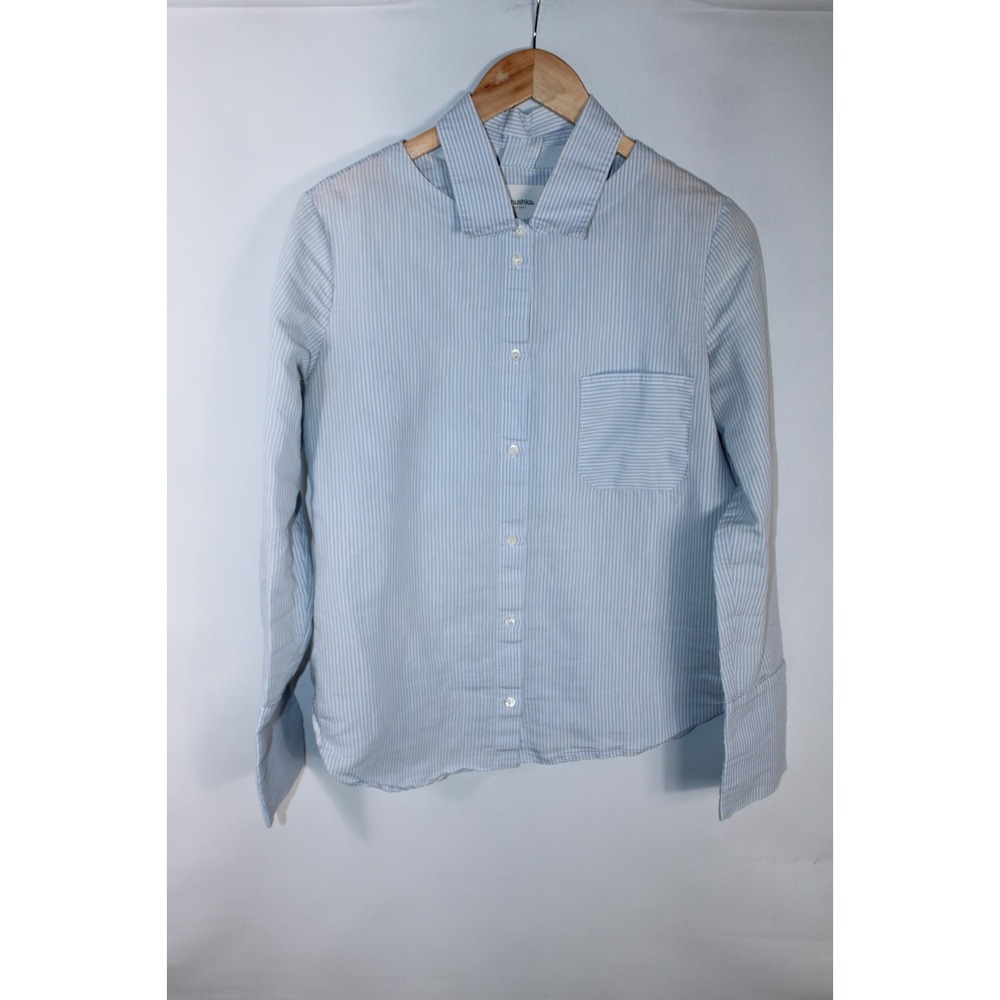 Nanushka Women's Large Blue White Striped Long Sleeve Shirt